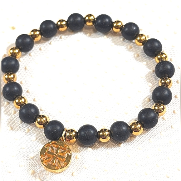 Rustic Cuff Jewelry - Rustic Cuff Beautiful Black and Gold Beaded Bracelet